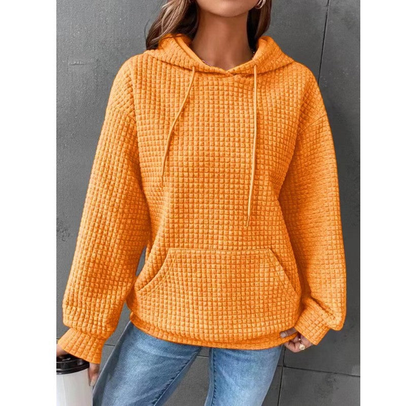 Women's Waffle Round Neck Long-sleeved Solid Color Sweaters