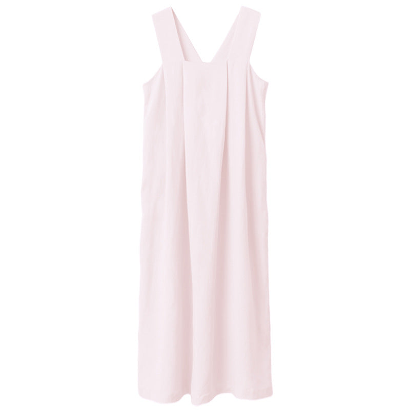 Sleeveless Long Dress French Style Design Loose Linen Cotton Dresses