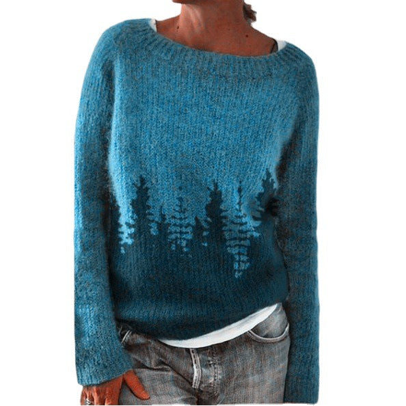 Women's Round Neck Multicolor Loose Pullover Sweaters