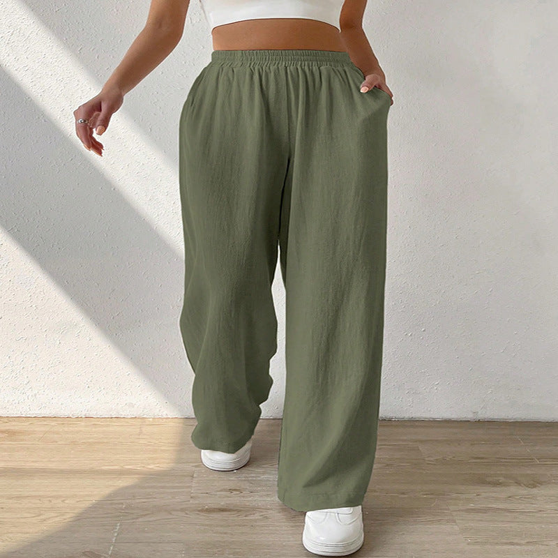 Loose-fitting Casual Trousers Mid Waist Solid Pants