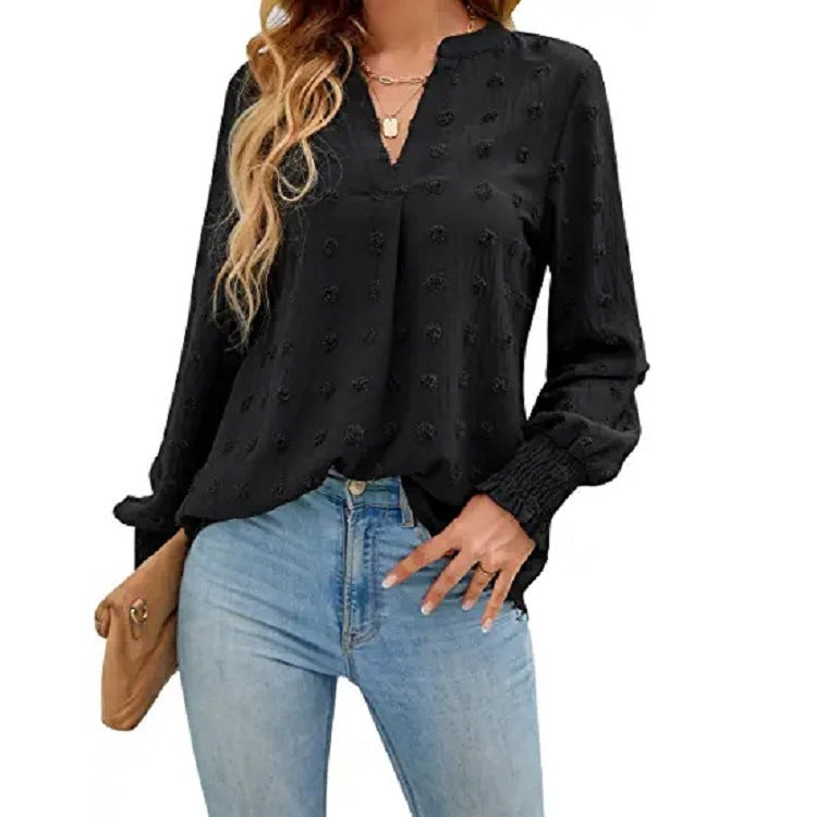 Women's Autumn Polka Dot Long-sleeved Bubble Sleeve Blouses