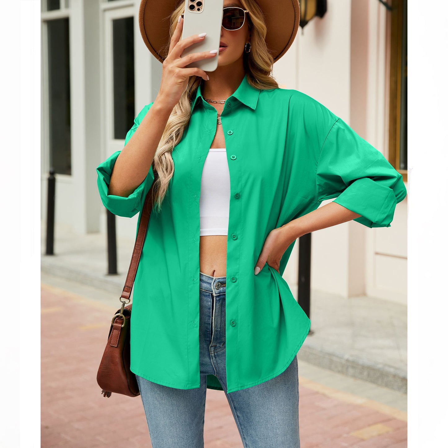 Women's Candy Color Loose Casual Long Sleeves Blouses