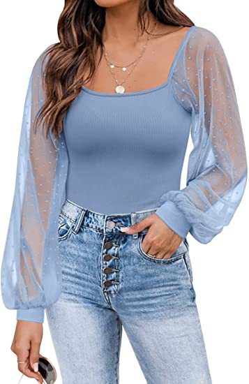 Women's Summer Fashion Lantern Sleeve Slim Fit Tops