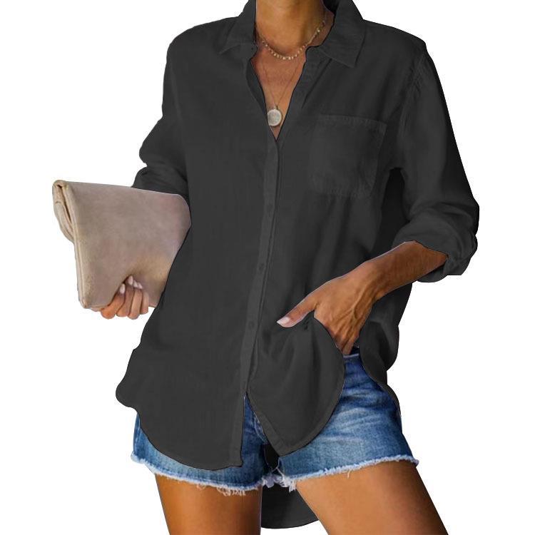 Women's Solid Color Large Casual Loose Breasted Blouses