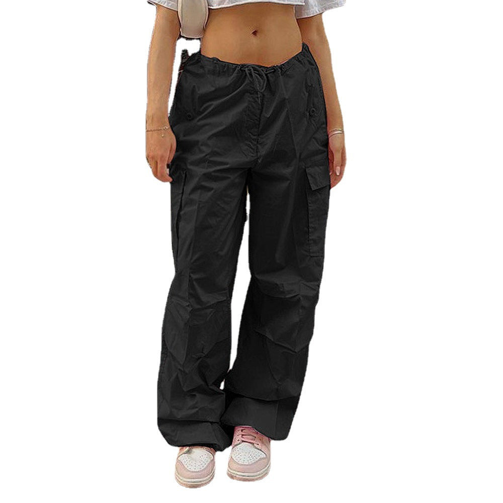 Women's Wear Drawstring Overalls Solid Color Loose Pants