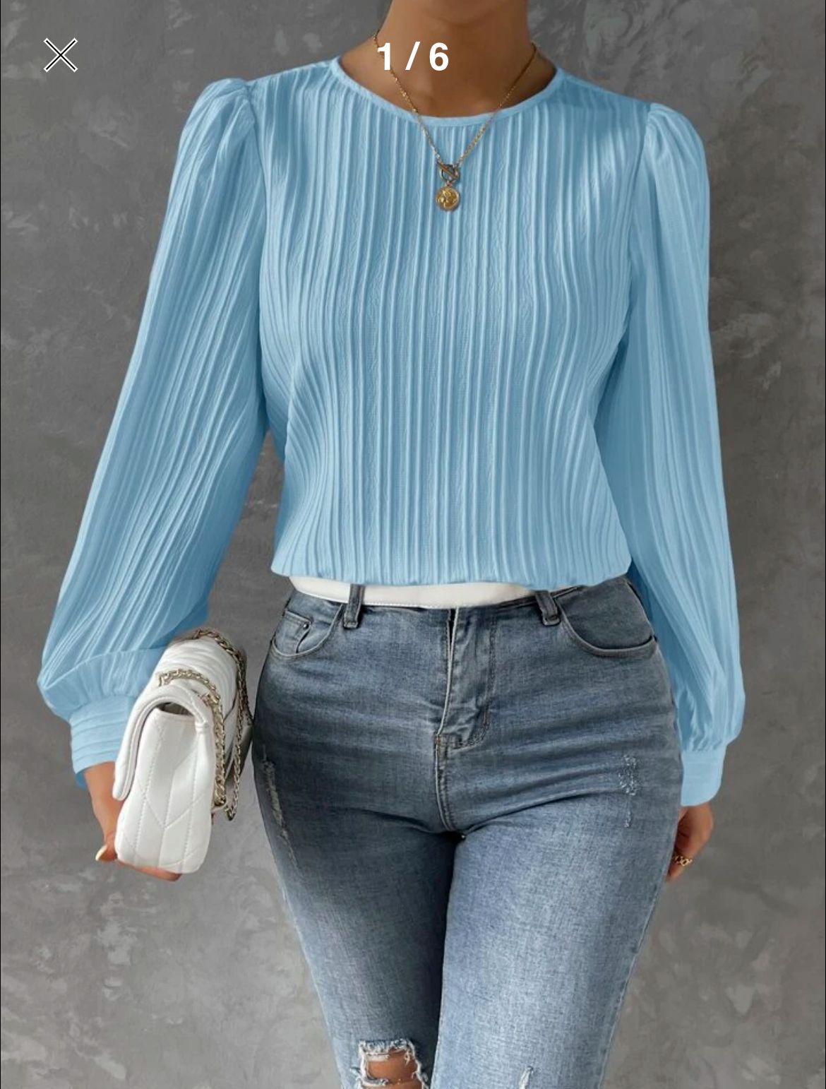 Round Neck Lantern Sleeve Long Solid Blouses