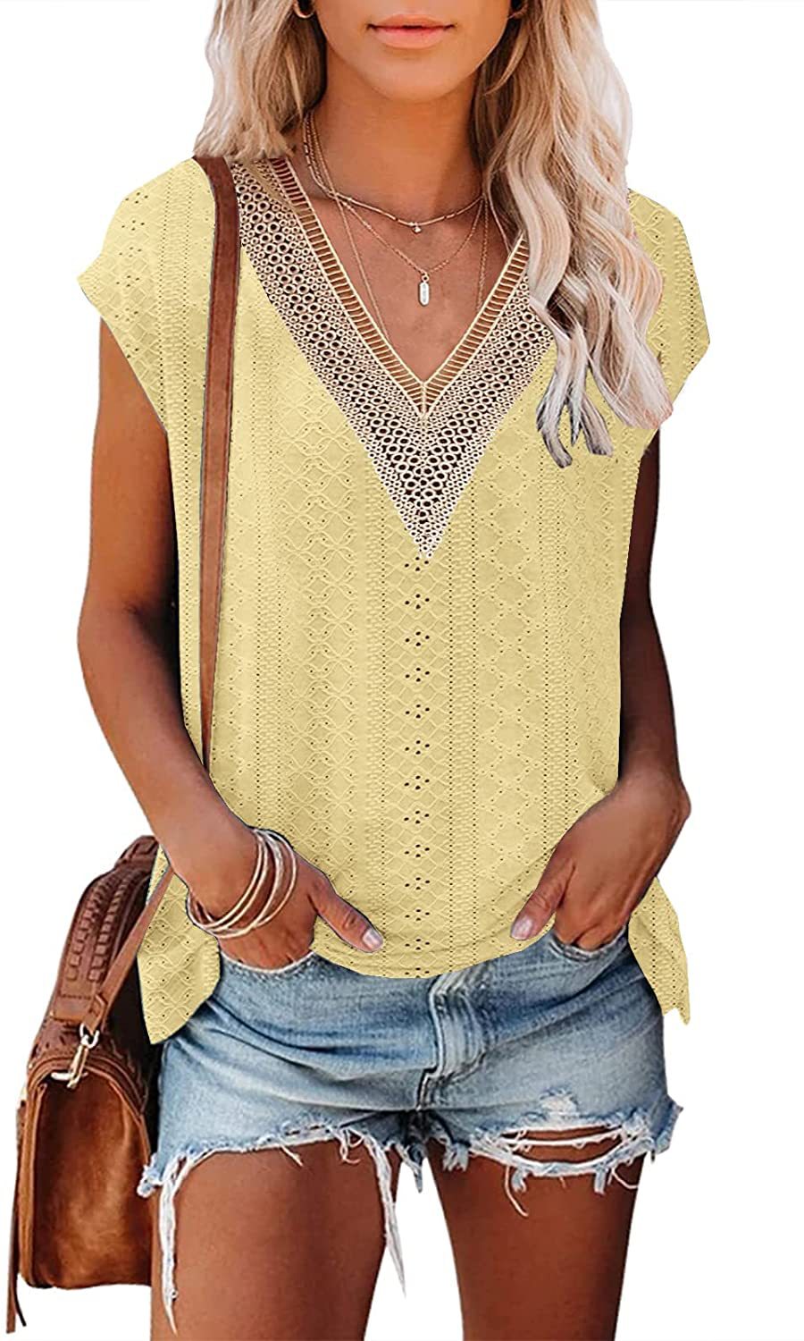 Women's Summer T-shirt Hole Stitching Lace Blouses