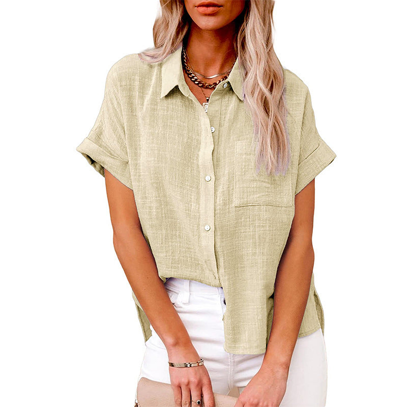 Women's Solid Color Linen Sleeve Casual Loose Shorts