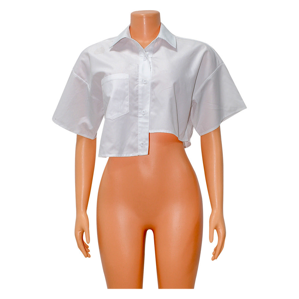 Damen Sommermode Casual Unregelmäßige Kurzarmhemd Blusen