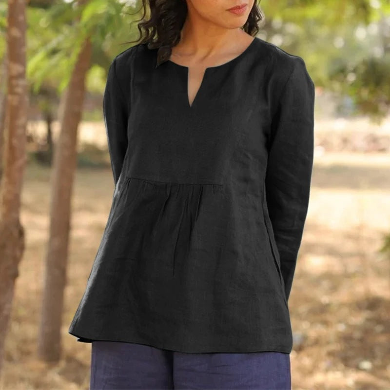 Women's Linen Wrinkle Casual Half Sleeve Solid Blouses