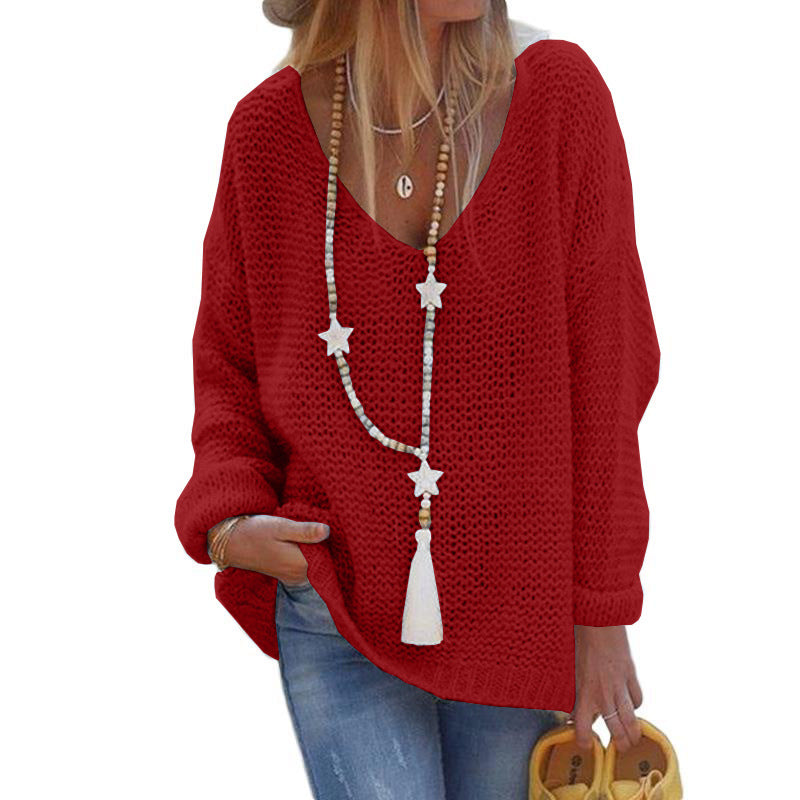 Casual Graceful Women's V-neck Long-sleeved Knitted Sweaters