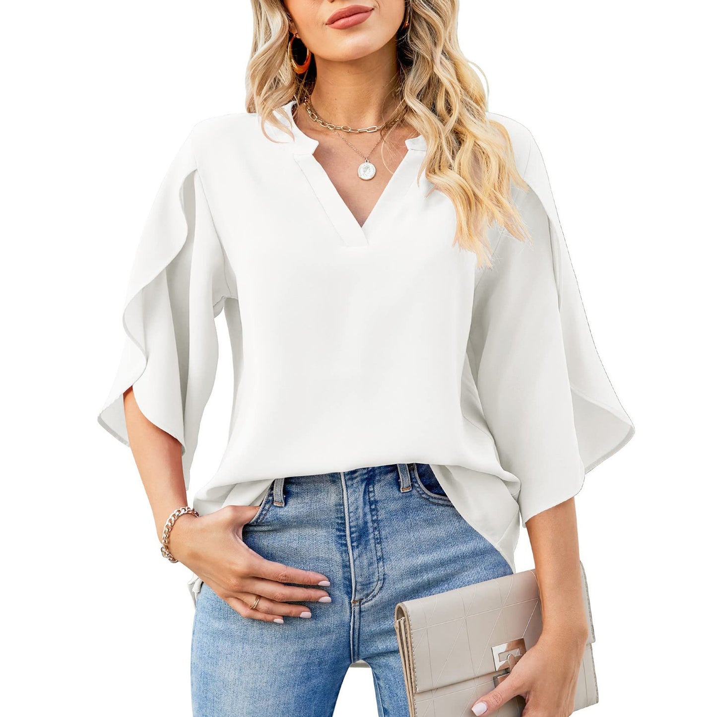 Women's Loose Chiffon Solid Color Shirt Blouses