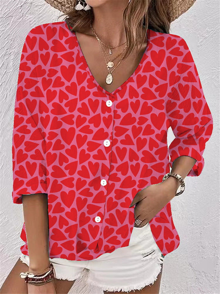 Women's Buttons Chiffon Printed Long Sleeve Blouses