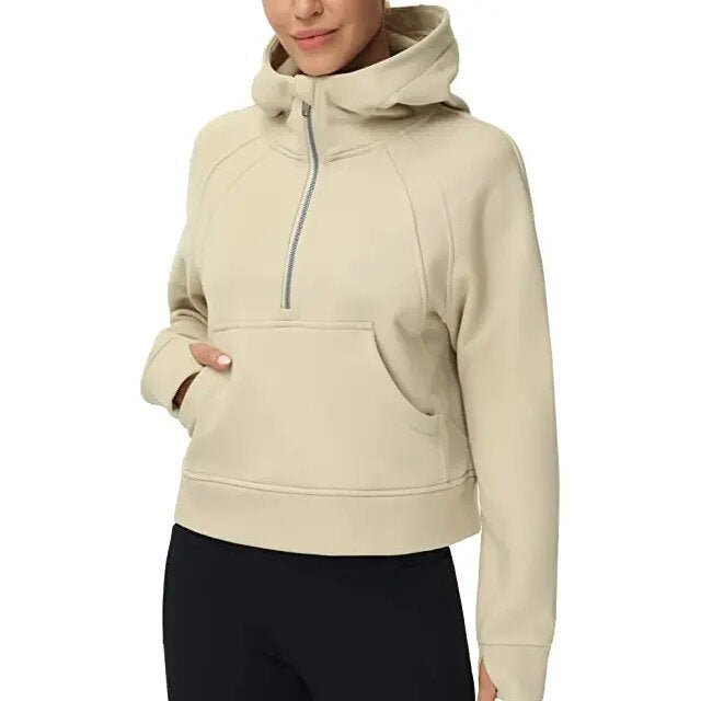 Vêtements de Yoga pour femmes, sweat-shirt à capuche avec demi-fermeture éclair, pulls de sport