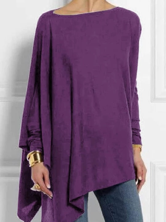 Sleeve Irregular Solid Color Pullover T-shirt Blouses