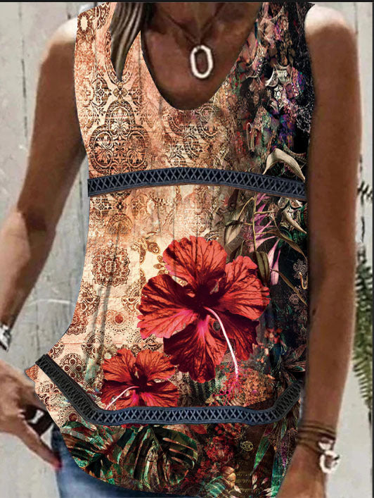 Women's Slouchy Summer Printed Patchwork Sleeveless Blouses