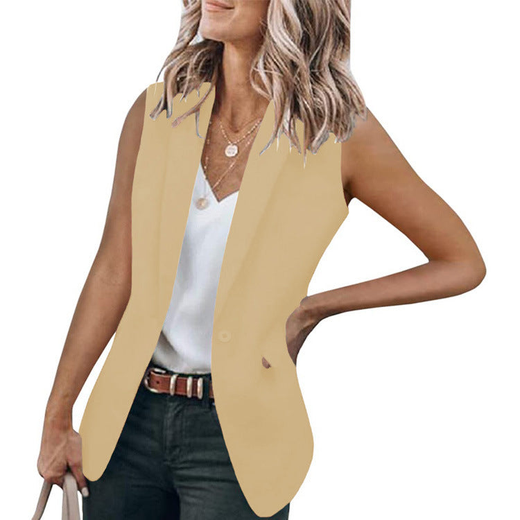 Women's Summer Elegance Sleeveless Solid Color Collar Blazers