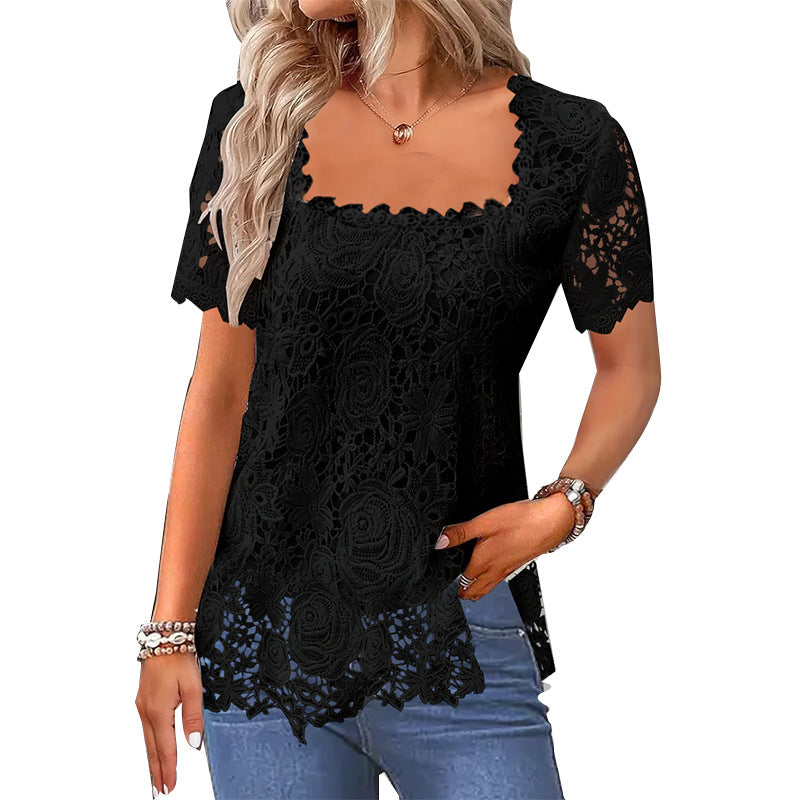 Slouchy Summer Vacation Elegant Lace T-shirt Tops