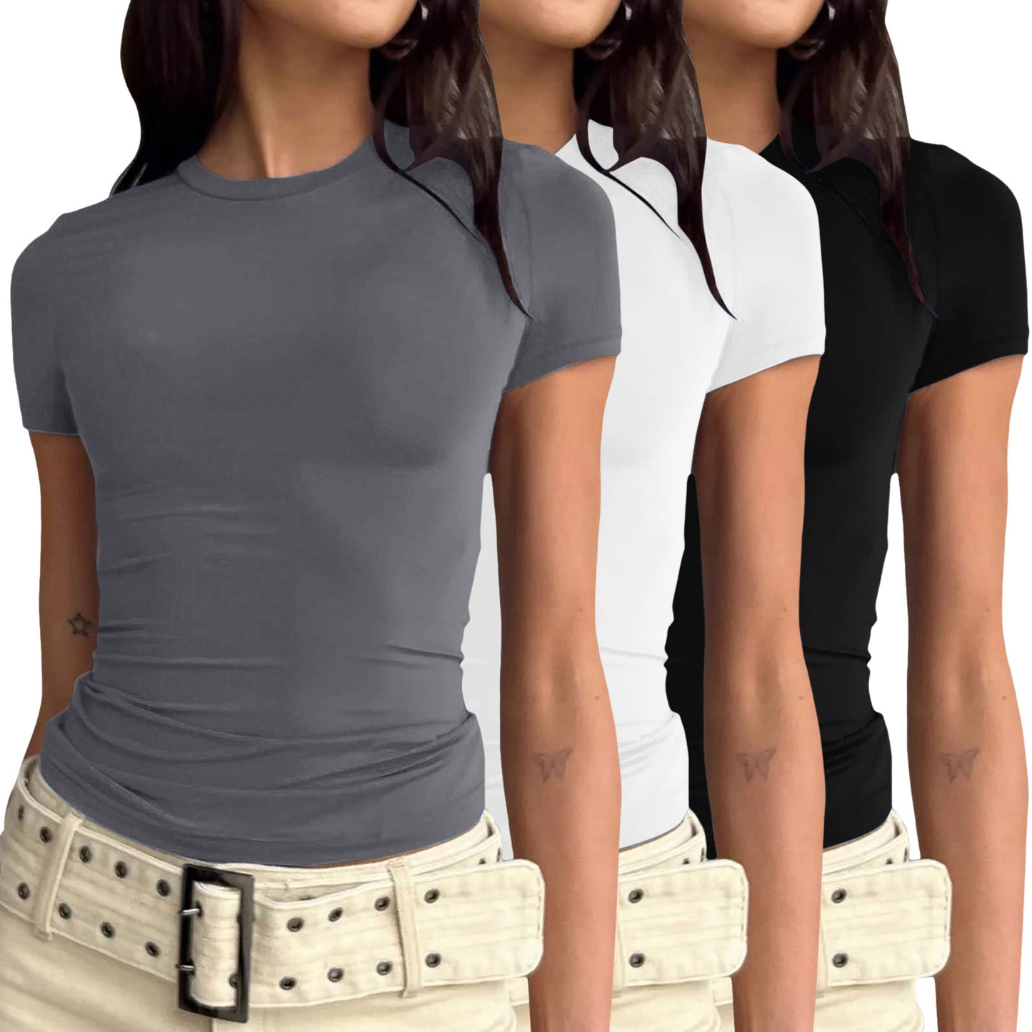 Women's Color Slim Pullover T-shirt Female Street Blouses