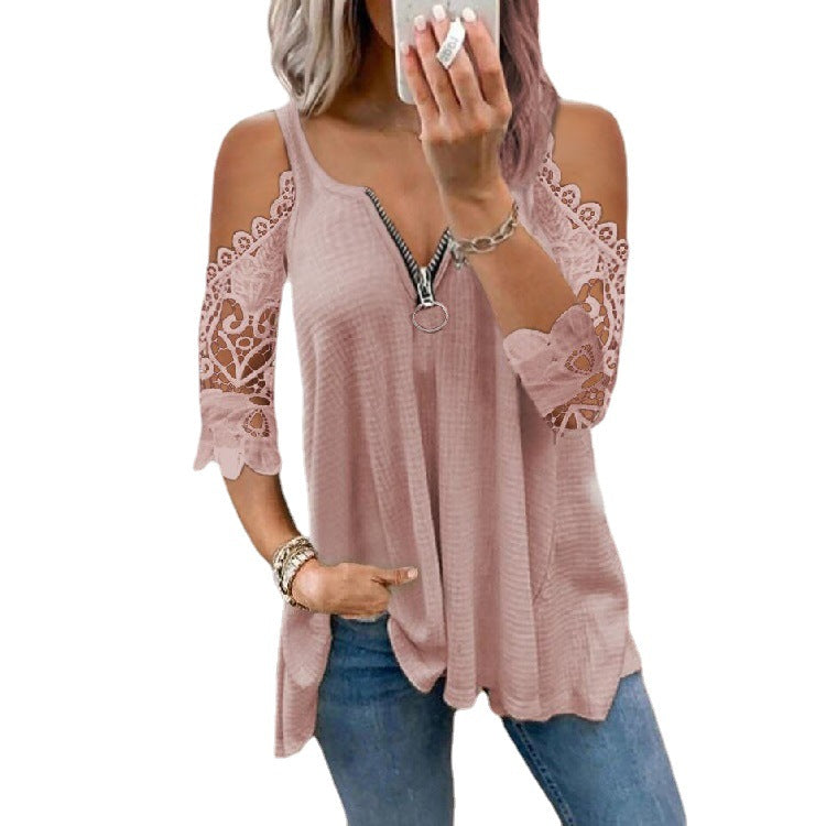 Women's Camisole Lace Sleeve Knitted T-shirt For Tops