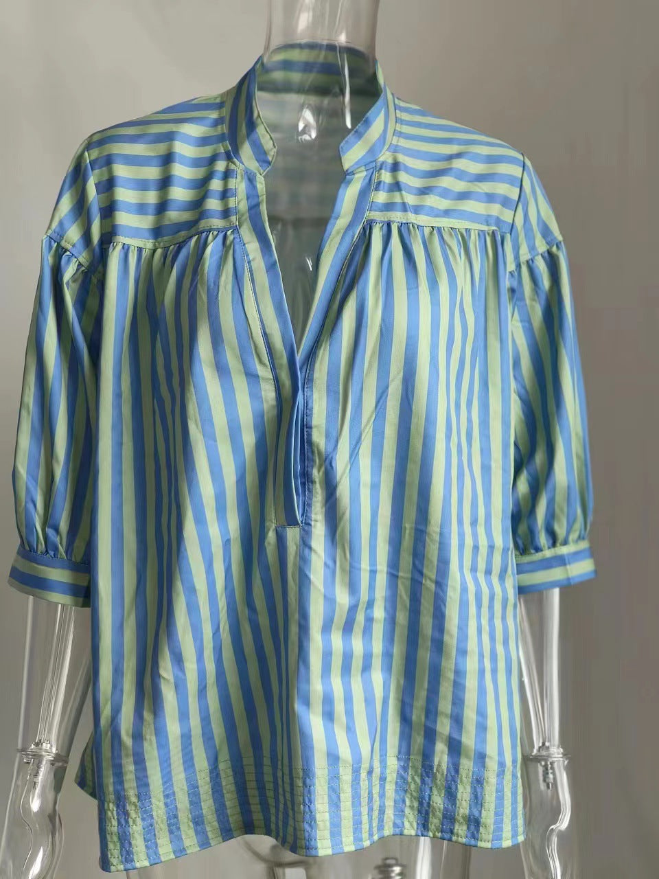 Women's Fashionable Loose Striped Shirt Sleeve Lantern Shorts