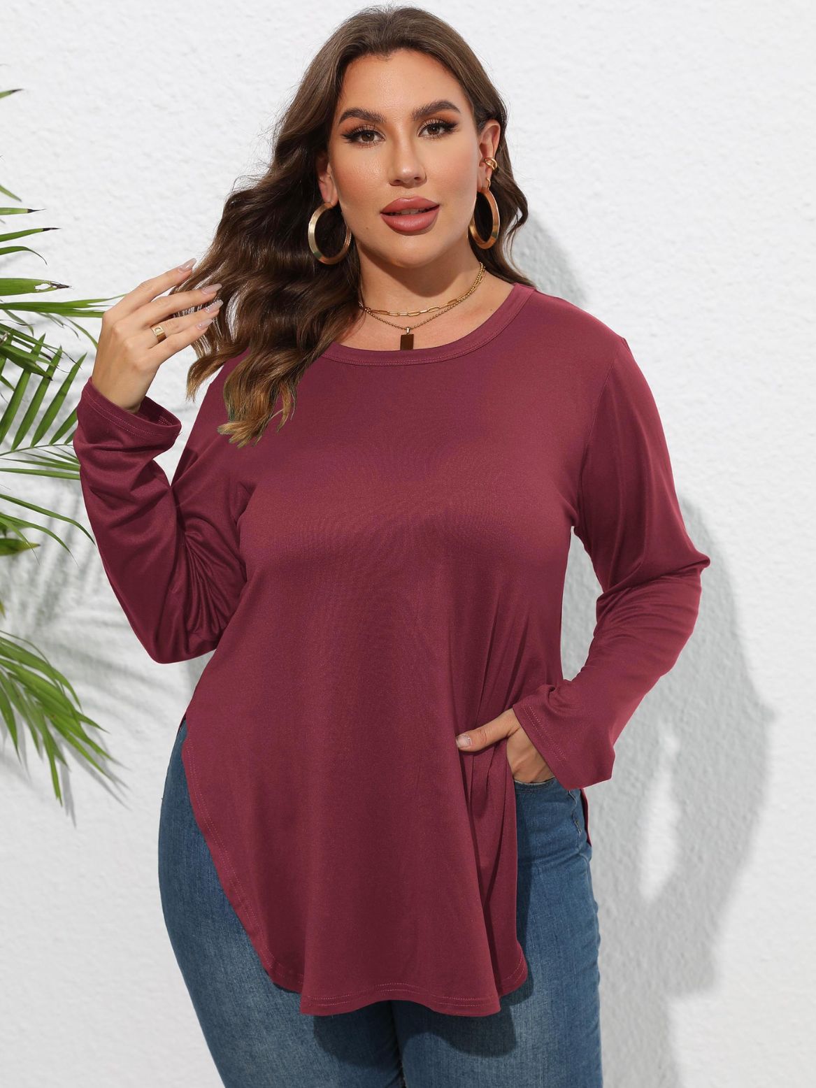 Women's Solid Color Casual Irregular T-shirt Bottoming Blouses