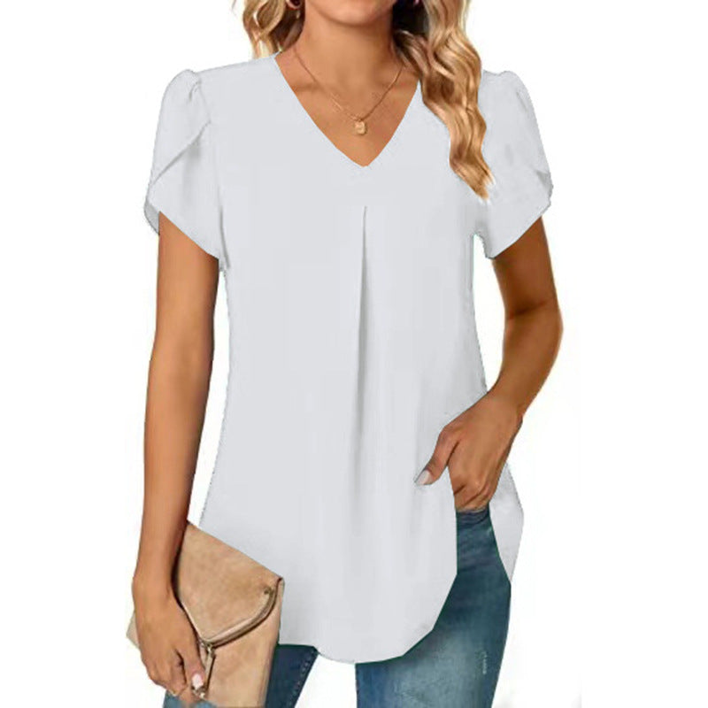 Women's Color Stitching Chiffon T-shirt Collar Sleeve Blouses