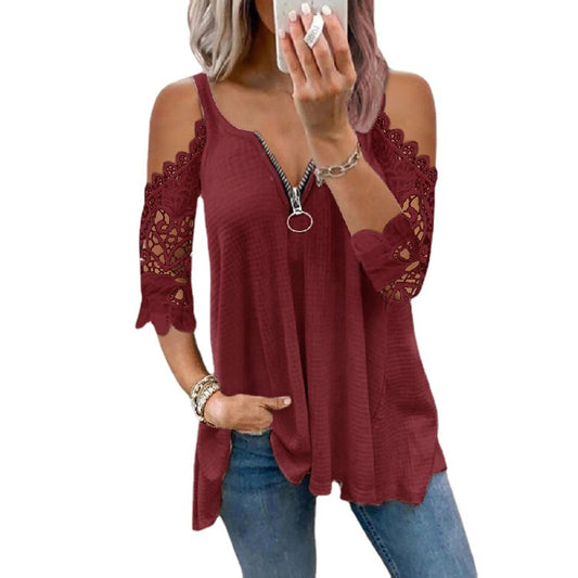 Women's Camisole Lace Sleeve Knitted T-shirt For Tops