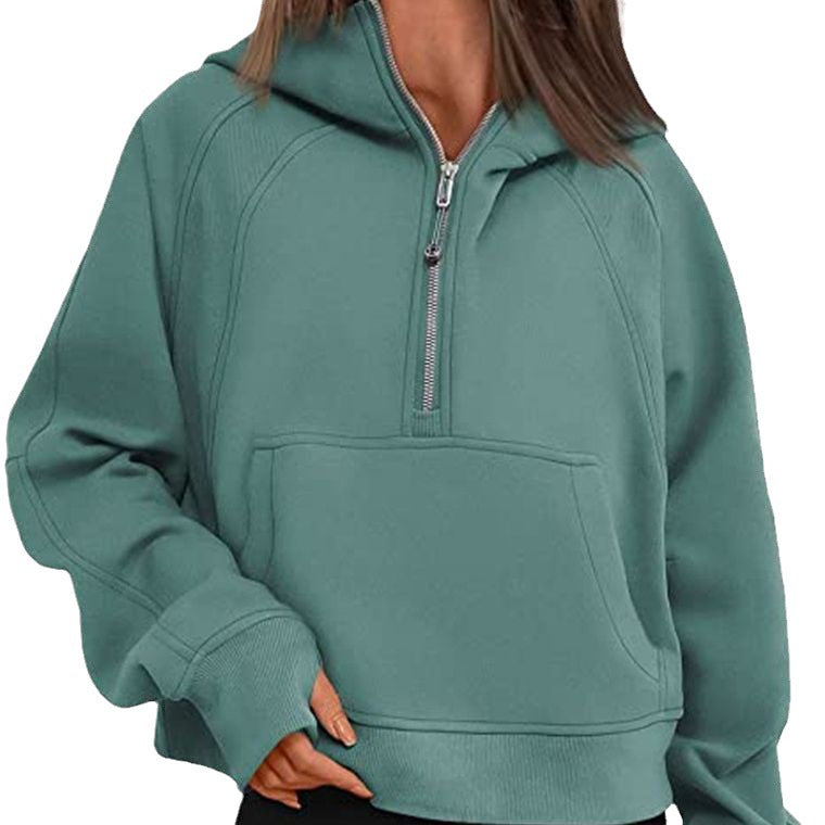 Damen Yoga Kleidung Sport Halbreißverschluss Kapuzenpullover Pullover