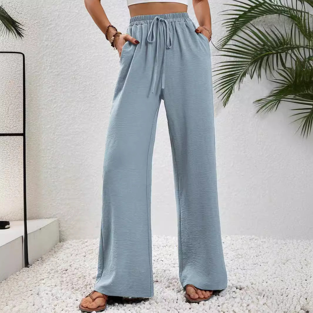 Pantalon ample à jambes larges de couleur unie pour femmes