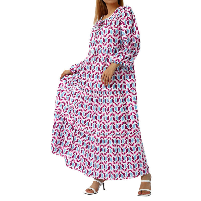 Women's Fashion Bohemian Lantern Sleeve Temperament Printed Dresses