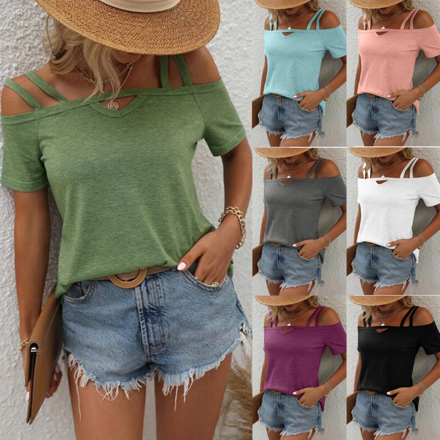 Women's Innovative Solid Color Sleeve T-shirt Blouses