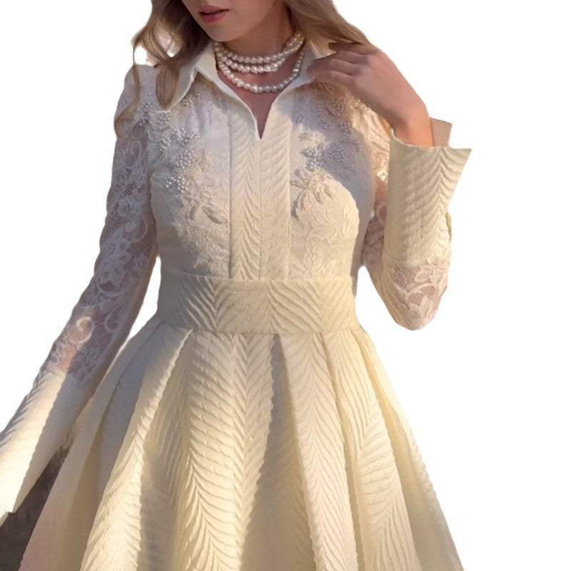 Chest Flower Beads Lace Yarn French Style Retro Wedding Dresses