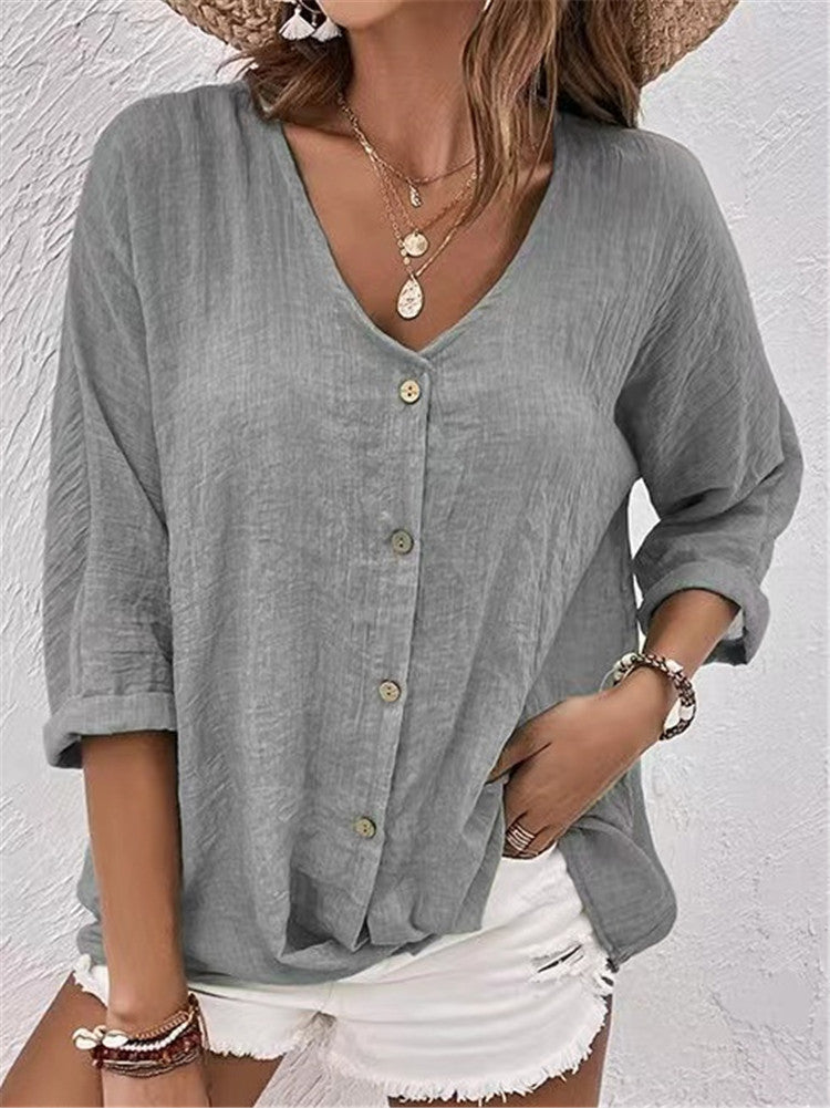 Women's Trendy Buttons Chiffon Long Sleeve Blouses