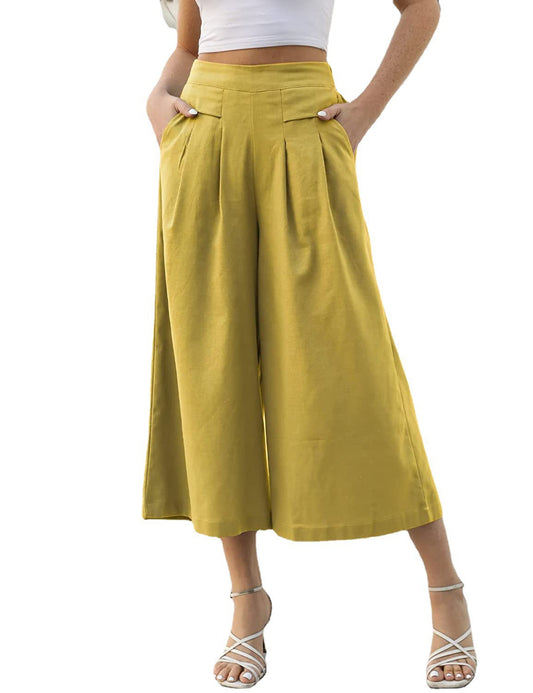 Culottes aus Baumwolle für Damen, elastische Taille, weites Bein