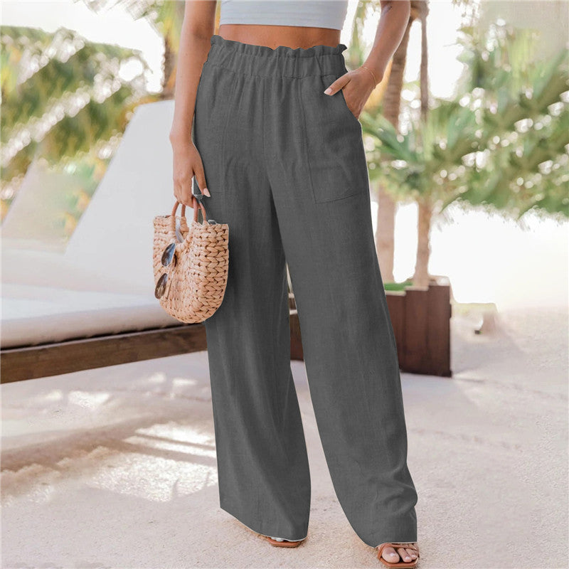 Women's Summer Casual Fashion Ruffles Patch Pocket Pants