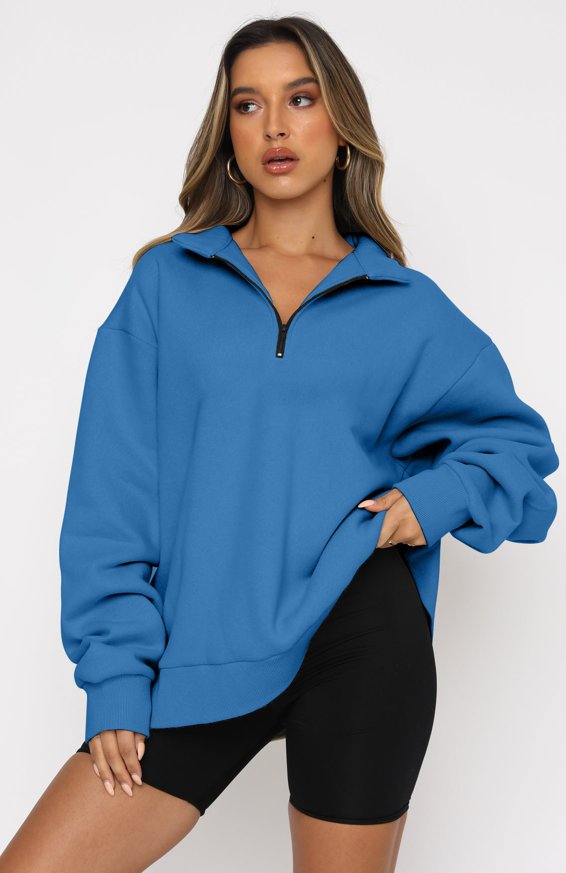 Lässiger Pullover mit halbem Reißverschluss und langen Ärmeln für Damen