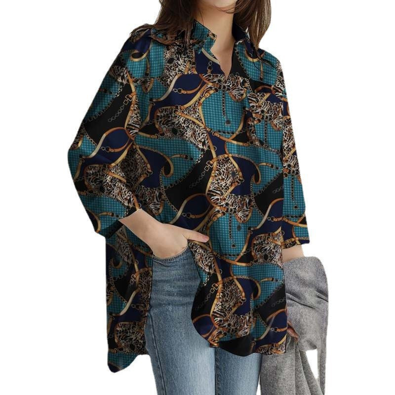 Women's Office Printed Spring Long Sleeve Waist Blouses