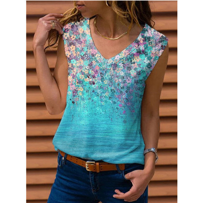 New Women's Summer Floral Sleeveless T-shirt Tops