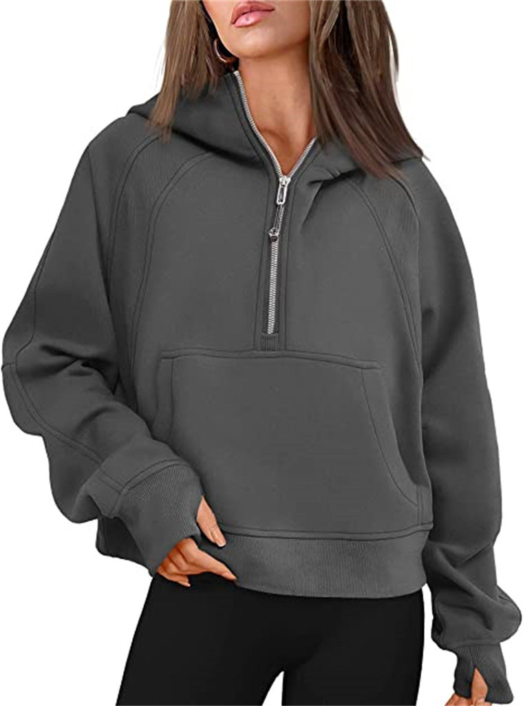 Women's Yoga Clothes Sports Half Zipper Hooded Sweatshirt Sweaters