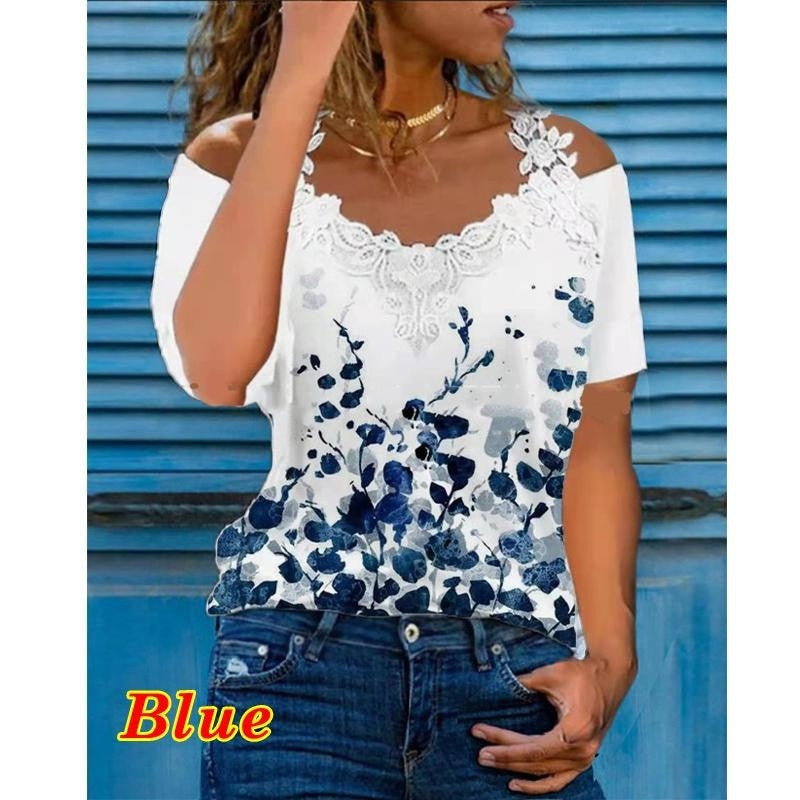 Women's Summer Lace Short-sleeved Casual T-shirt Blouses