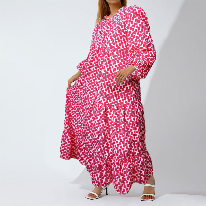 Women's Fashion Bohemian Lantern Sleeve Temperament Printed Dresses