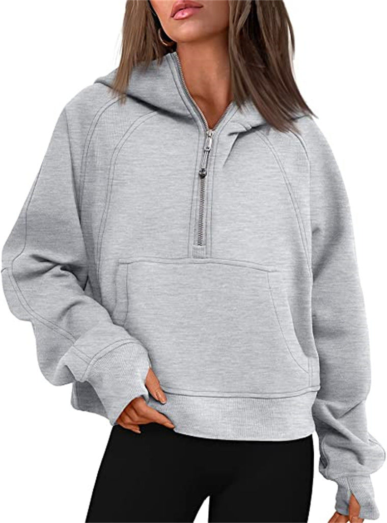 Damen Yoga Kleidung Sport Halbreißverschluss Kapuzenpullover Pullover