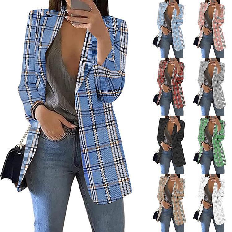 Women's Plaid Leisure Lapel Slim-fit For Blazers