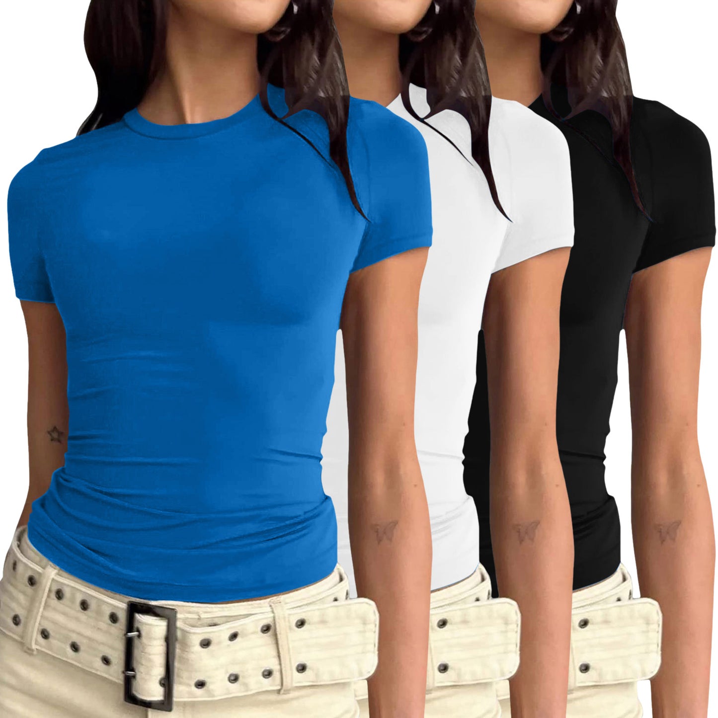 Women's Color Slim Pullover T-shirt Female Street Blouses