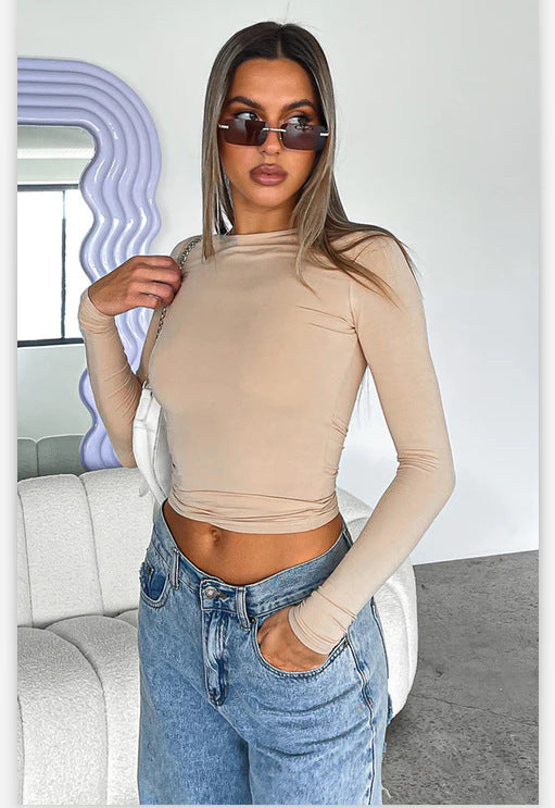 Women's Spring Solid Color Round Neck Slim Clothing