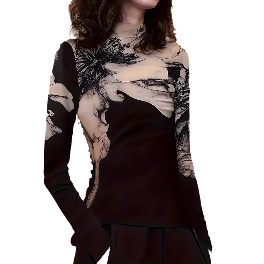 Unique Positioning Digital Printing Turtleneck Long Knitwear