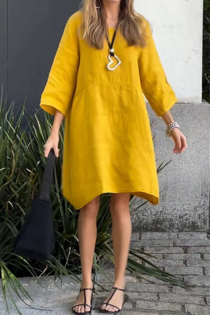 Women's Cute Solid Color Loose Casual Pocket Dresses