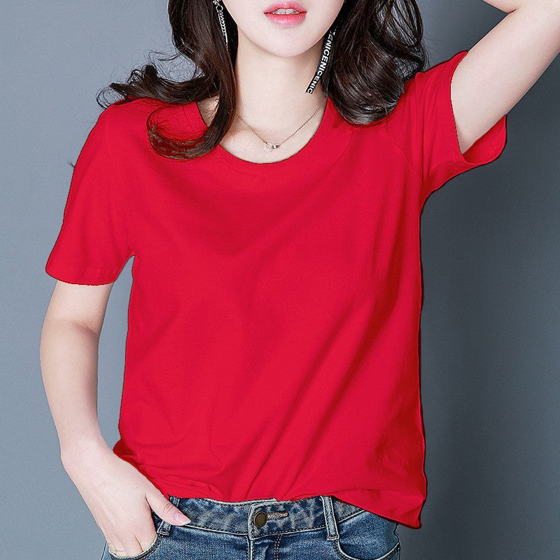 Women's Summer Korean Style White Short-sleeved T-shirt Base Blouses