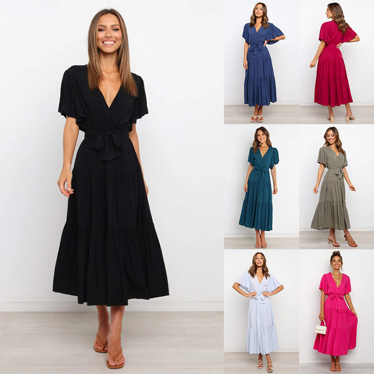 Robe longue à manches imprimées pour femmes, robes bohèmes